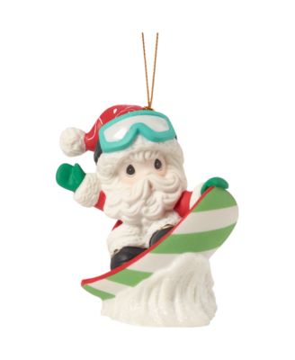Ne'Qwa - 191033 Have Some Holiday Fun Santa Claus On Snow Board Bisque Porcelain Christmas Ornament