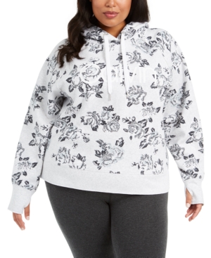 Calvin Klein Performance Plus Size Floral-print Active Hoodie In Concrete Combo