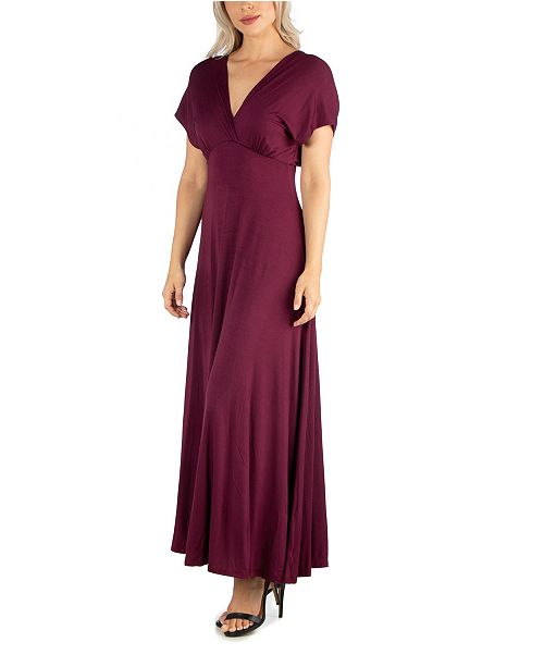 24seven Comfort Apparel Women's Cap Sleeve V Neck Maxi Dress & Reviews ...