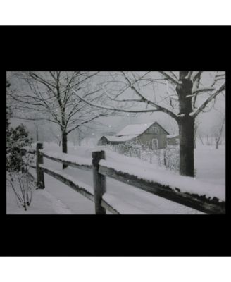 Large Fiber Optic Lighted Snowy Winter Cabin Canvas Wall Art, 15.75" x 23.5"