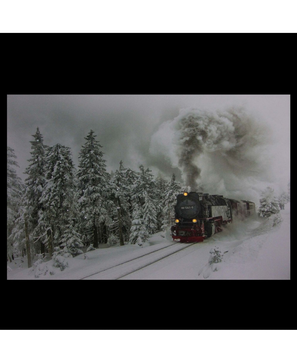 Northlight Large Fiber Optic And Led Lighted Winter Woods With Train Canvas Wall Art, 15.75" X 23.5" In White