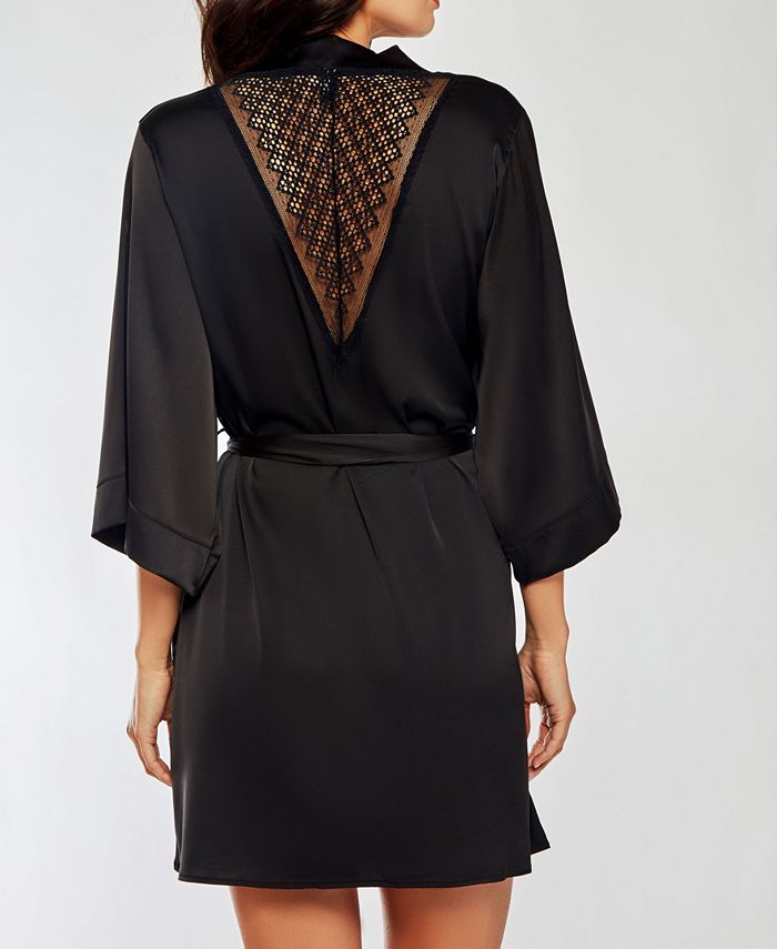 iCollection Dressy Satin Spandex Robe with Lace Cut Out Back Panel - Macy's