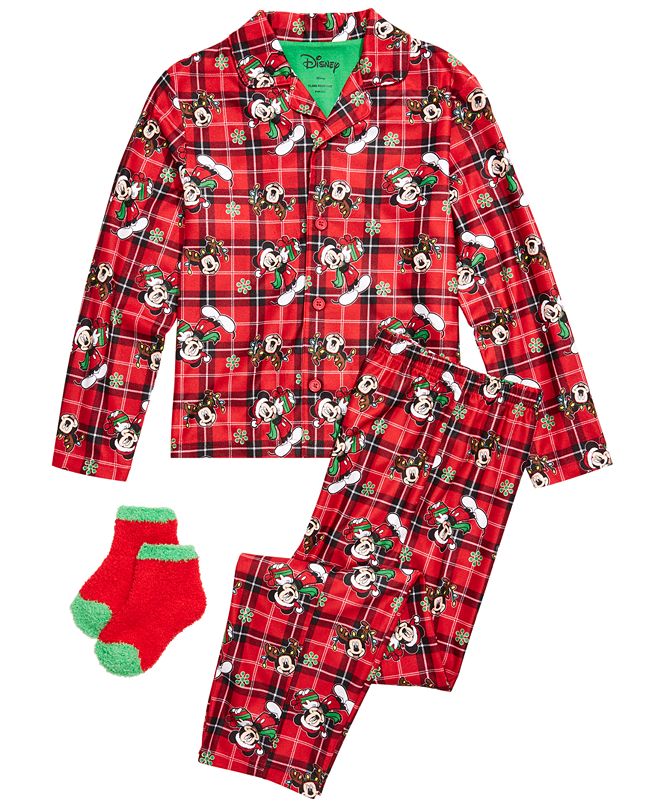 AME Little & Big Boys 3-Pc. Mickey Mouse Holiday Pajamas & Matching ...