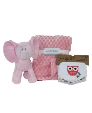 3 Stories Trading Amor Bebe Plush Elephant Baby Blanket and Bibs Gift Set 5 Piece