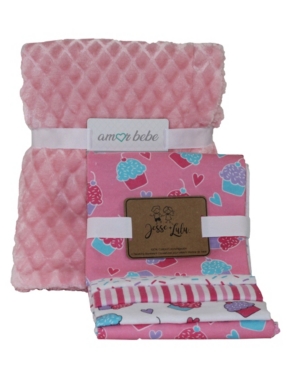 3 Stories Trading Amor Bebe Diamond Plush and Cupcakes Baby Blanket Gift Set