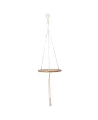 Bloomingville - Large Brown Terrazzo Hanging Plant Platform with White Rope, Wood Beads and Tassel