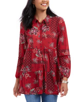 Style & Co - Paneled Mixed-Print Mesh Shirt, Created For Macy's