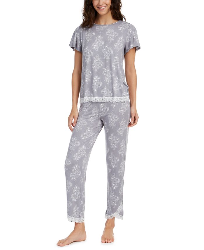 Charter Club Printed Lace-Trim Top & Capri Pajama Pants Set, Created ...