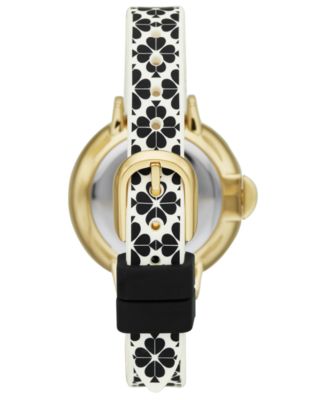 kate spade new york Women's Park Row Black & White Spade Flower Silicone Strap Watch 34mm 