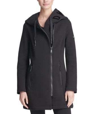 dkny asymmetric hooded coat