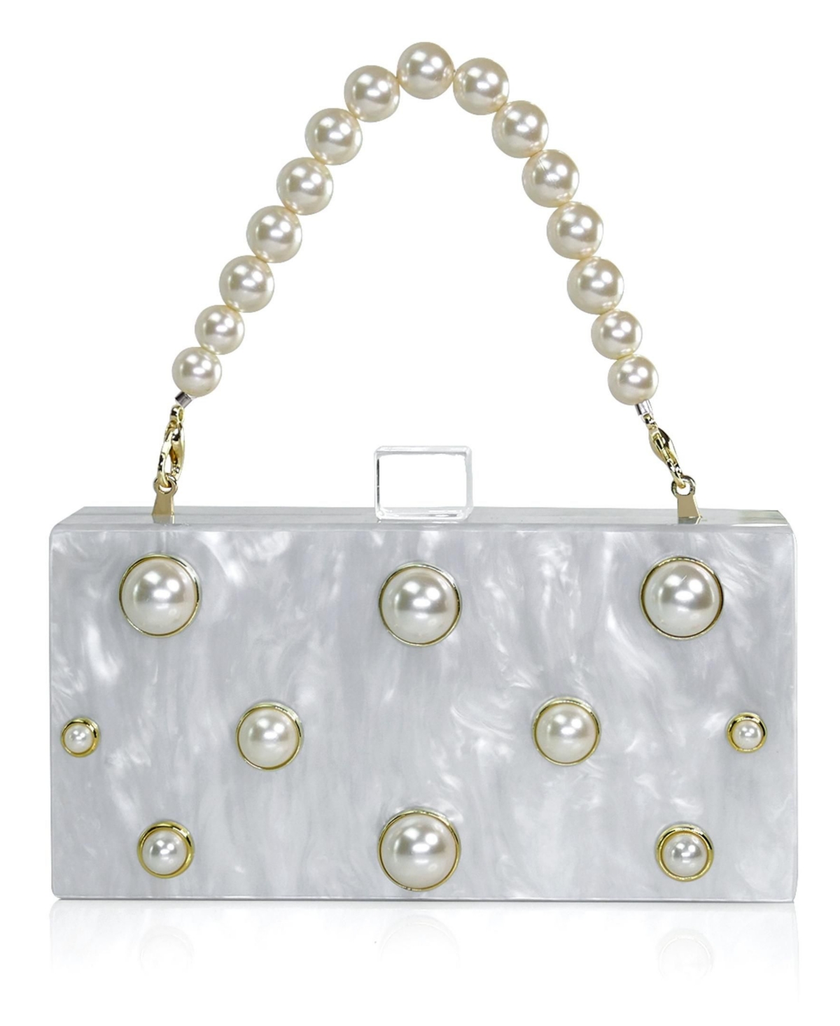 Embellished Acrylic Clutch with Top Handle - White