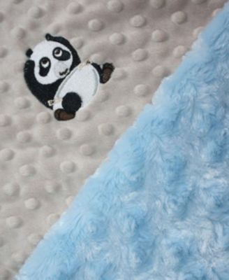 Minky Baby Boy Blanket With Embroidered Panda