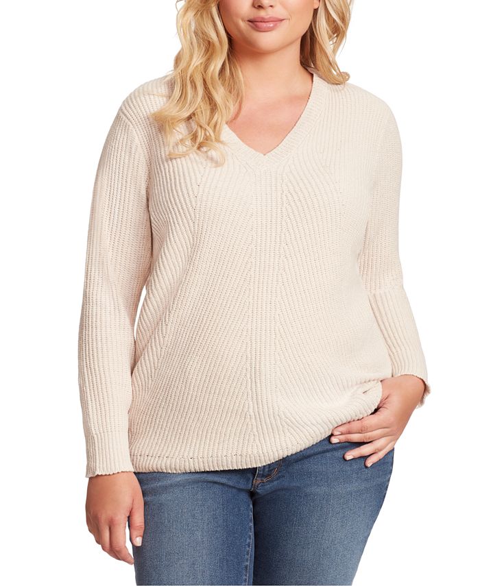 Jessica Simpson Trendy Plus Size Seana V-Neck Ribbed Tunic Sweater - Macy's