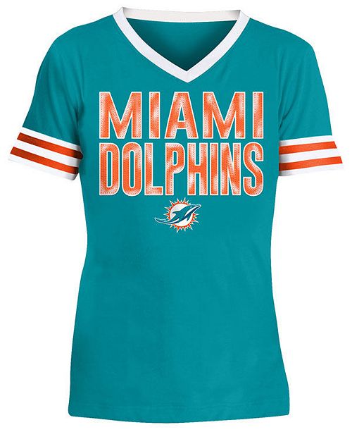 5th Ocean Big Girls Miami Dolphins Sequin Stripe T Shirt