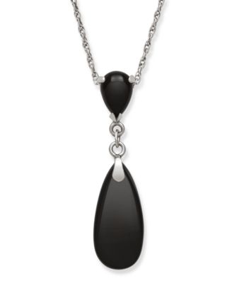 Macy's - Black Onyx (8 x 18 mm) Teardrop Pendant with 18" Chain in Sterling Silver