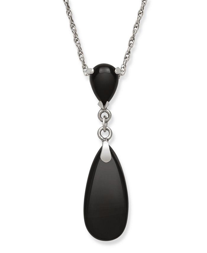 Macy s Black Onyx 8 x 18 mm Teardrop Pendant in Sterling Silver