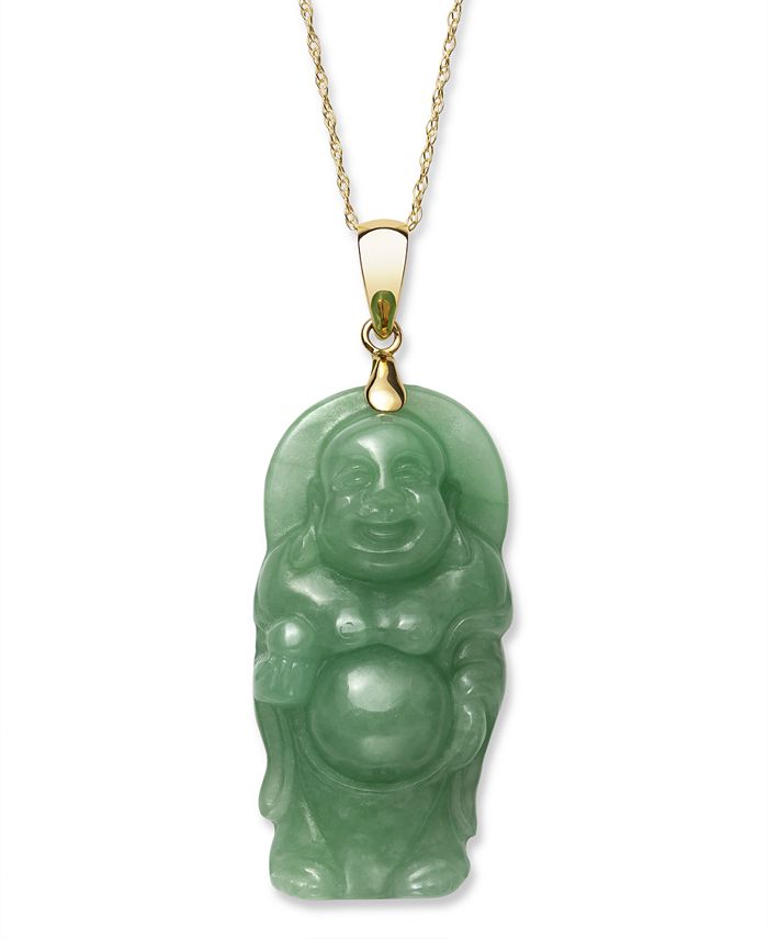 14K Yellow Gold Over Sterling Silver Men Women Green Jade Buddha Charm Pendant 