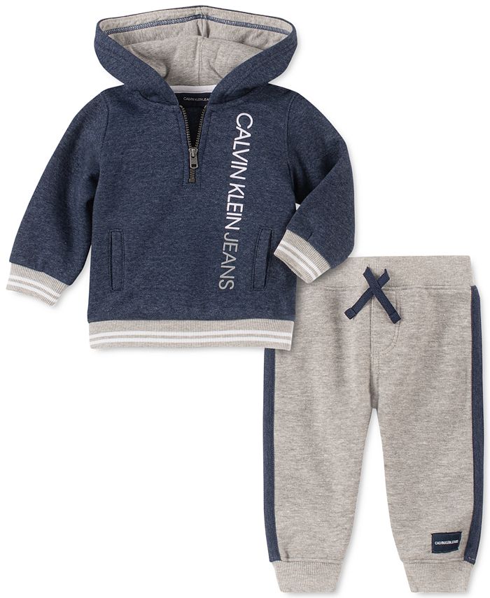 Calvin Klein Baby Boys 2-Pc. Logo-Print Hoodie & Jogger Pants Fleece ...