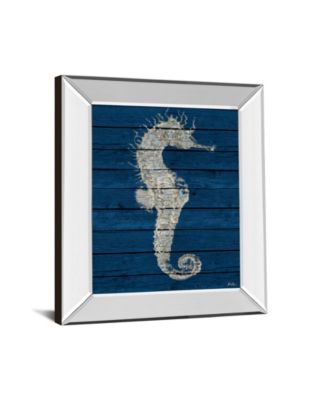 Antique Seahorse on Blue I by Patricia Pinto Mirror Framed Print Wall Art - 22" x 26"
