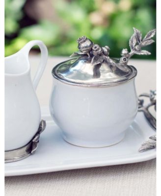 Stoneware Creamer Set of 5 Pieces - Cream Pitcher, Lidded Sugar Bowl, Decorative Handle Sugar Spoon and Tray