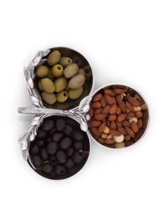 Sand-Cast Aluminum 3 Compartment Olive Pattern Condiment Serving Bowl