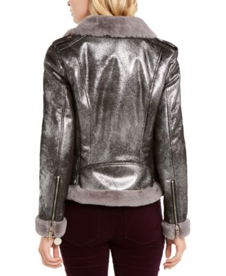 Tommy Hilfiger Faux-Shearling Metallic Moto Jacket, Created for Macy's