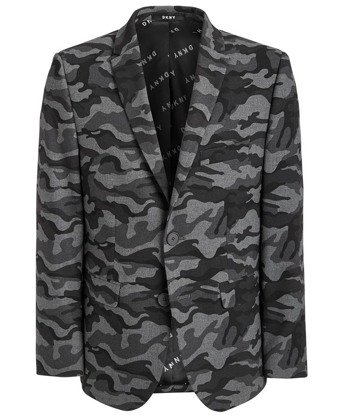 DKNY Big Boys Classic-Fit Stretch Black/Gray Camouflage Sport Coat - Macy's