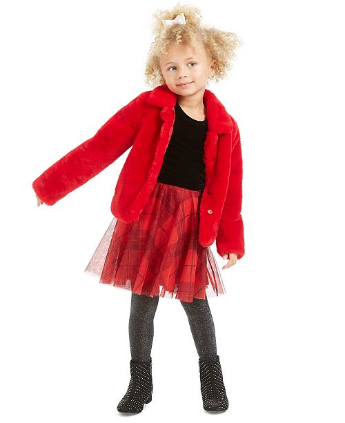 Epic Threads Toddler Girls Faux Fur Jacket Velvet Plaid Dress
