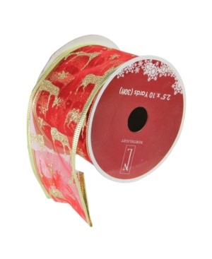 Northlight Pack Of 12 Bright Red And Glittering Gold Reindeer Wired Christmas Craft Ribbon Spools