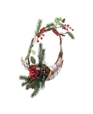 14" Lightly Frosted Cornucopia Artificial Christmas Wreath with Berries and Pine Cones - Unlit