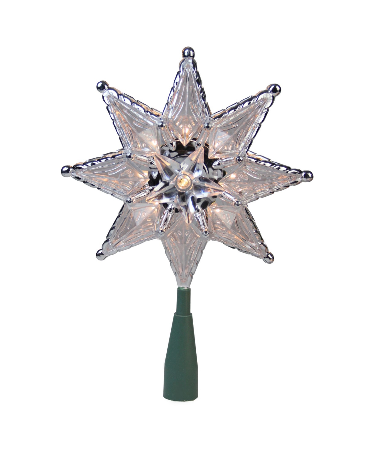 8" Silver Mosaic 8-Point Star Christmas Tree Topper - Clear Lights - Silver