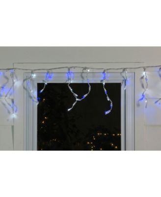 Set of 100 Blue and Pure White LED Wide Angle Icicle Christmas Lights - White Wire