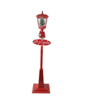 Northlight 70.75" Musical Red Holiday Street Lamp With Christmas Tree Snowfall Lantern