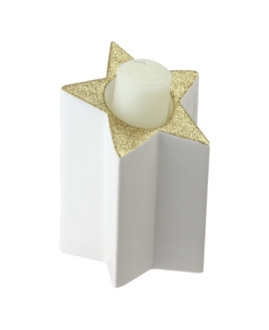 Northlight 6.25" White And Gold Colored Star Shaped Glittered Tea Light Candle Holder