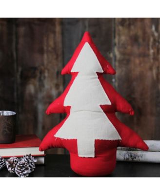 15" Red and Neutral Weighted Base Christmas Tree Tabletop Decoration