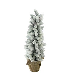 28" Flocked Mini Pine Christmas Tree with Berries in Burlap Covered Vase