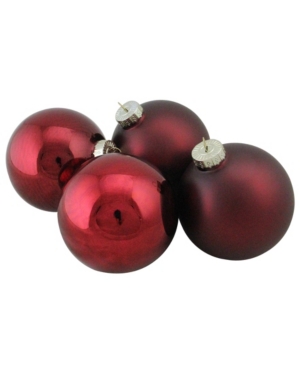 Northlight 4-piece Shiny And Matte Burgundy Red Glass Ball Christmas Ornament Set 4" 100mm In Silver