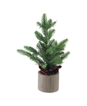 Northlight 16" Artificial Pine Christmas Tree In Wooden Pot Table Top Decoration In Green