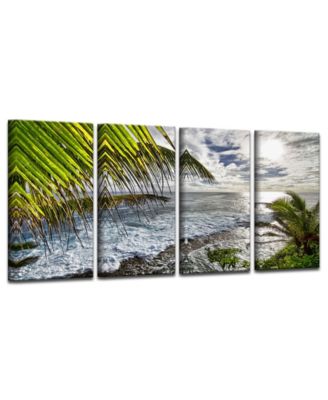 Palms View 4 Piece Wrapped Canvas Coastal Wall Art Set, 24" x 48"