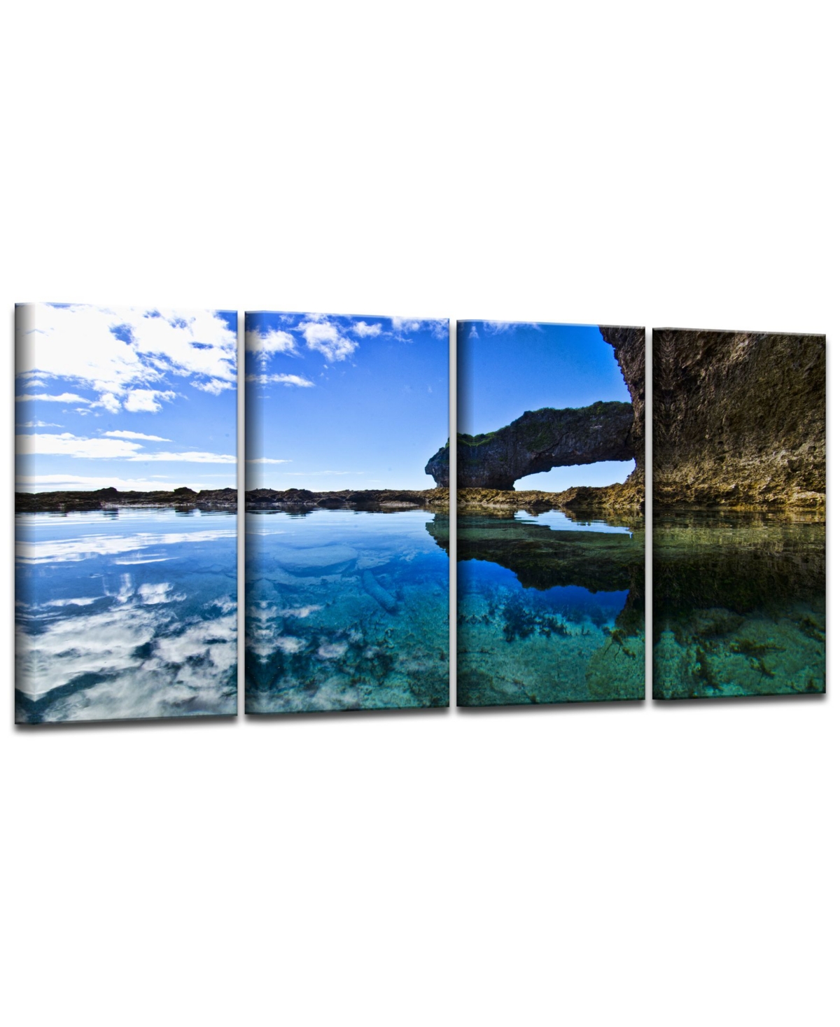 Ready2HangArt Aqua Rocks 4 Piece Wrapped Canvas Coastal Wall Art Set, 24