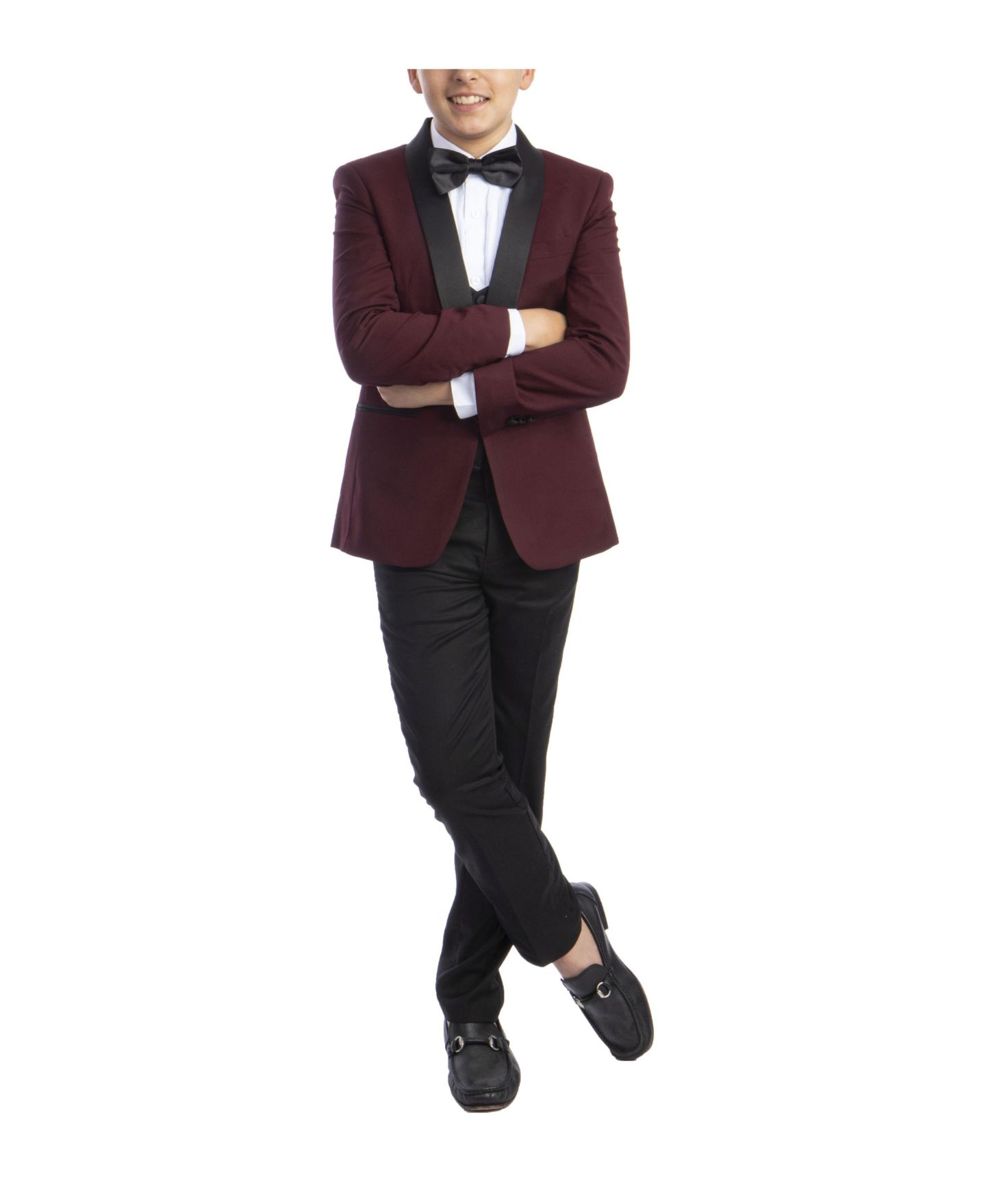 Комплекты Perry Ellis 5-Piece Slim Fit Shawl Tuxedo Set для мальчиков, цвет: Бордовый — фото 2