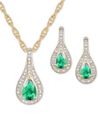 Macy's - 2-Pc. Set Sapphire (1 ct. t.w.) & Diamond (1/20 ct. t.w.) Pendant Necklace & Matching Drop Earrings in Sterling Silver (Also Available in Ruby or Emerald)
