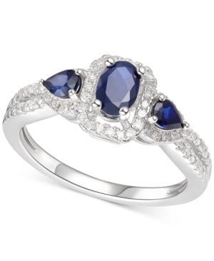 image of Sapphire (7/8 ct. t.w.) & Diamond (1/6 ct. t.w.) Statement Ring in Sterling Silver