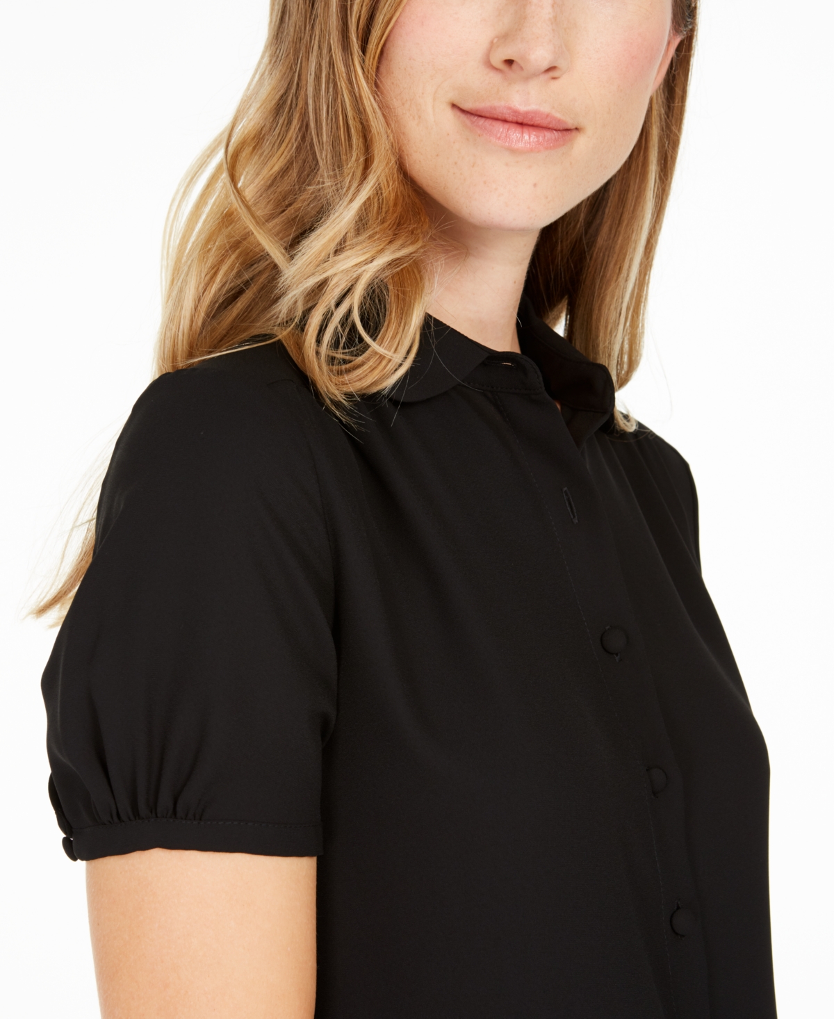 ANNE KLEIN CAP-SLEEVE BUTTON-UP BLOUSE 