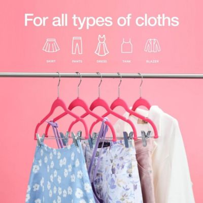 10 Pack Clothes Hangers with Clips in Pink  - Ultra Thin No Slip Hangers for Skirts, Pants or Dresses