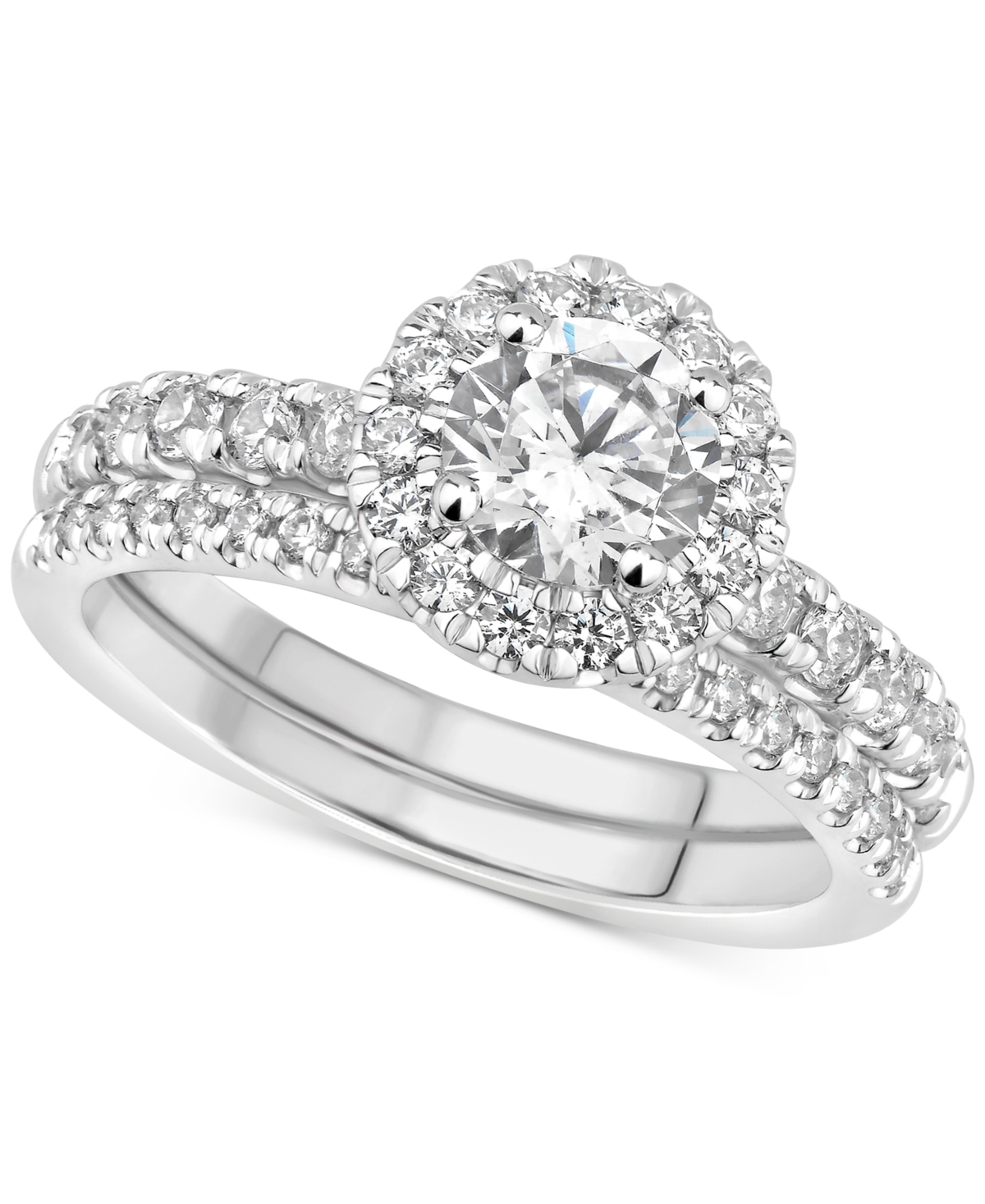 Gia Certified Diamond Halo Bridal Set (1-1/2 ct. t.w.) in 14k White Gold - White Gold
