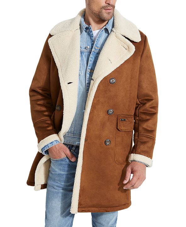 GUESS Men's Braydon Faux-Shearling Double-Breasted Coat & Reviews ...