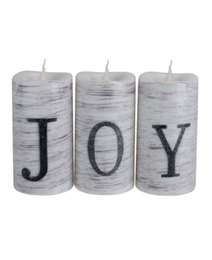 Northlight Set Of 3 Battery Operated Joy Led Christmas Candle Decorations 6" In White