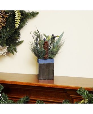 13" Square Potted Frosted Blueberry and Pine Artificial Christmas Arrangement