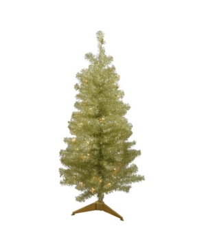 Northlight 4' Pre-lit Gold Iridescent Tinsel Slim Artificial Christmas Tree